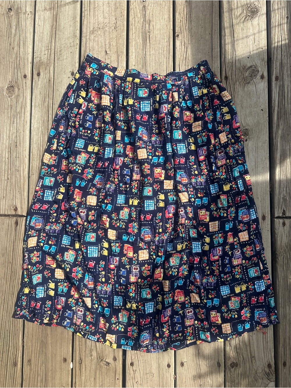 Vtg Sag Harbor Blue Gardening boho seed watering can skirt, size L
